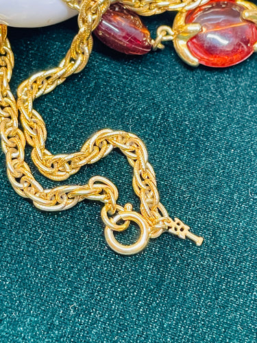Crown Trifari Root Beer Bead and Gold Chain Necklace